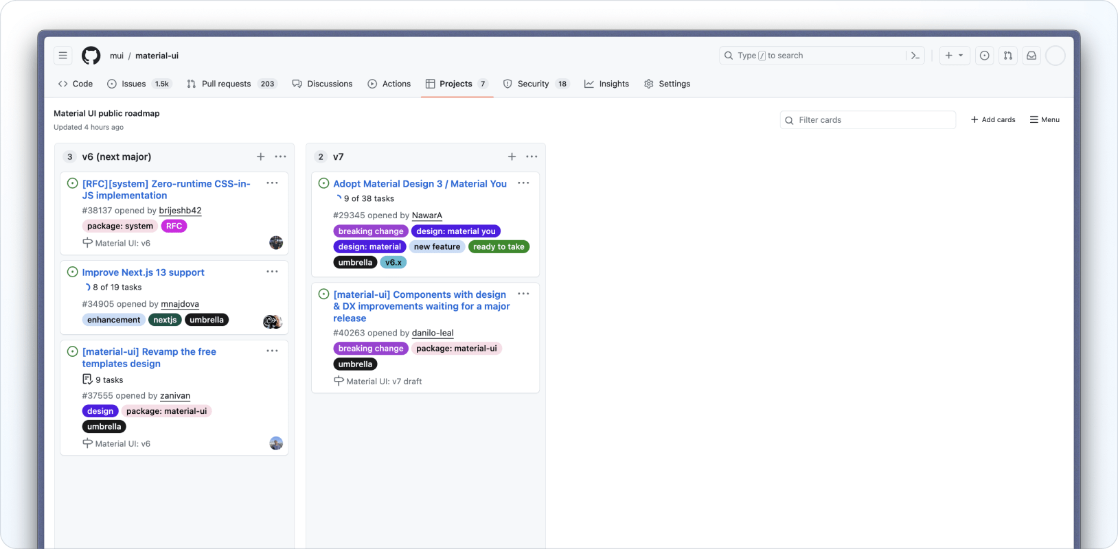 A screenshot of the public Material UI GitHub project.